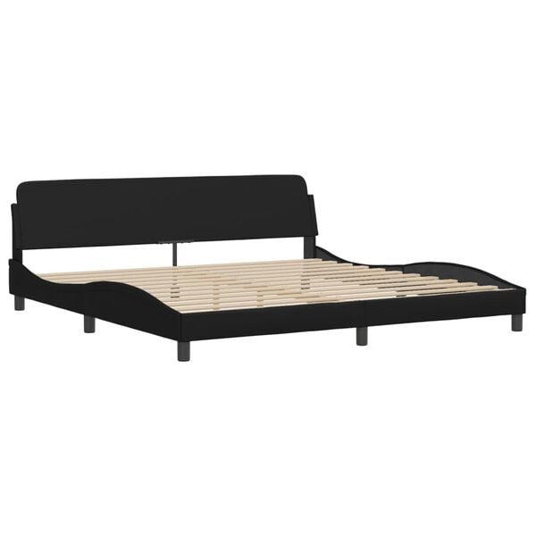 vidaXL Bed Frame Black Faux leather, metal, solid pine wood, plywood