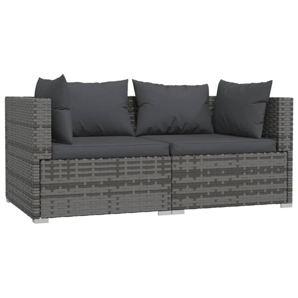 vidaXL Garden Lounge Set Gray PE rattan 3 Piece Set Modular