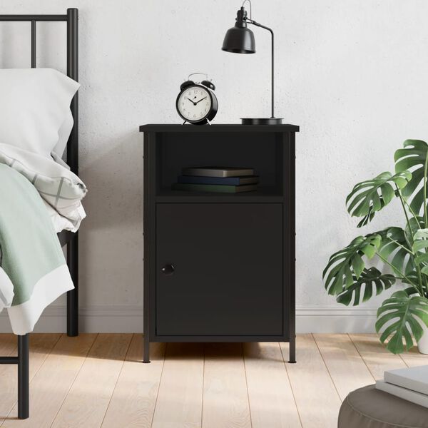 vidaXL Bedside Cabinet Black Engineered wood, Iron Medium