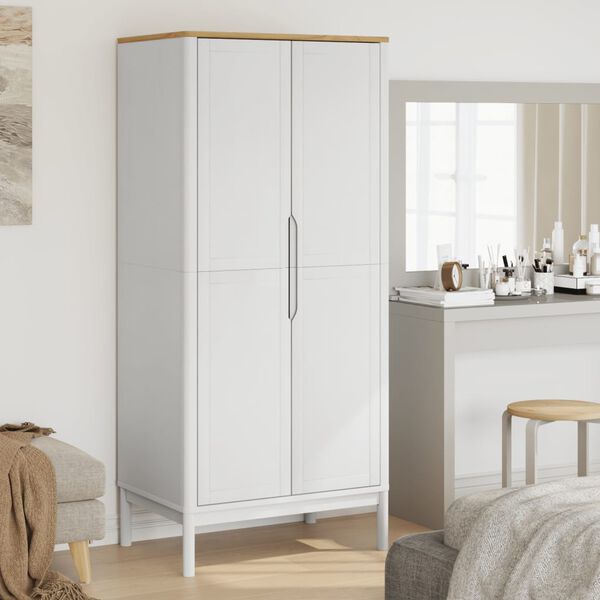 vidaXL Wardrobe White Solid pine wood with wax finish, engineered wood