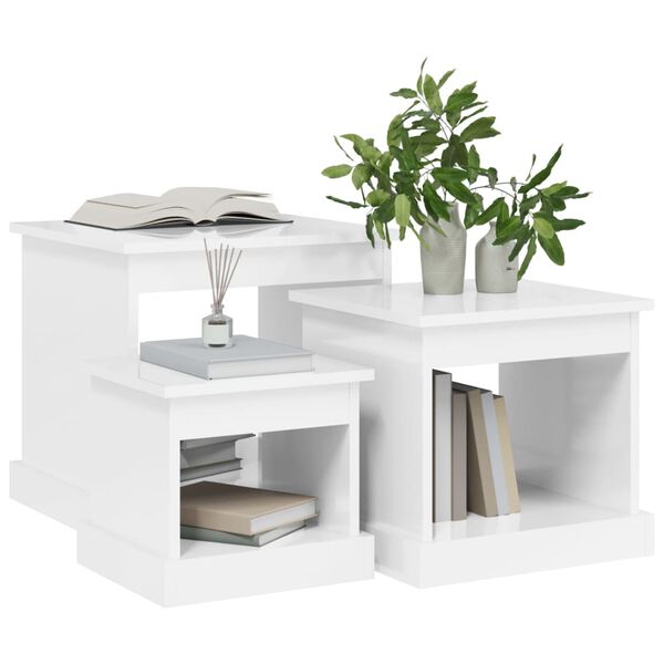 vidaXL Coffee Table Set of 3 High gloss white Engineered wood Stackable