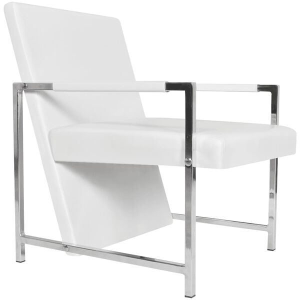 vidaXL Armchair White Faux Leather, Wood, Chrome Medium Ergonomic