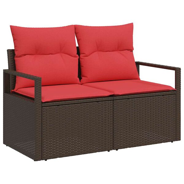 vidaXL Sofa Set with Cushion Manual 4 pcs Brown and Red Poly Rattan