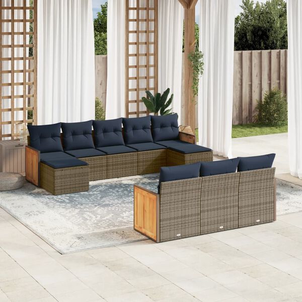 vidaXL 10 Piece Garden Sofa Set with Cushions Grey Poly Rattan