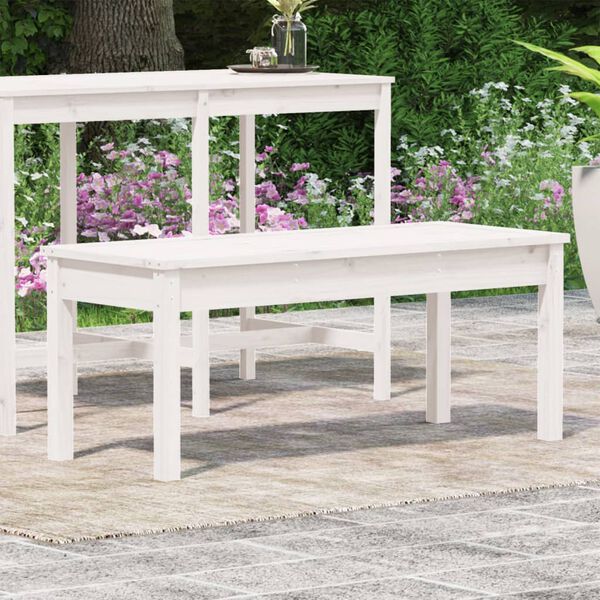 vidaXL Patio Bench White 42.9x17.3x17.7" Solid Wood Pine