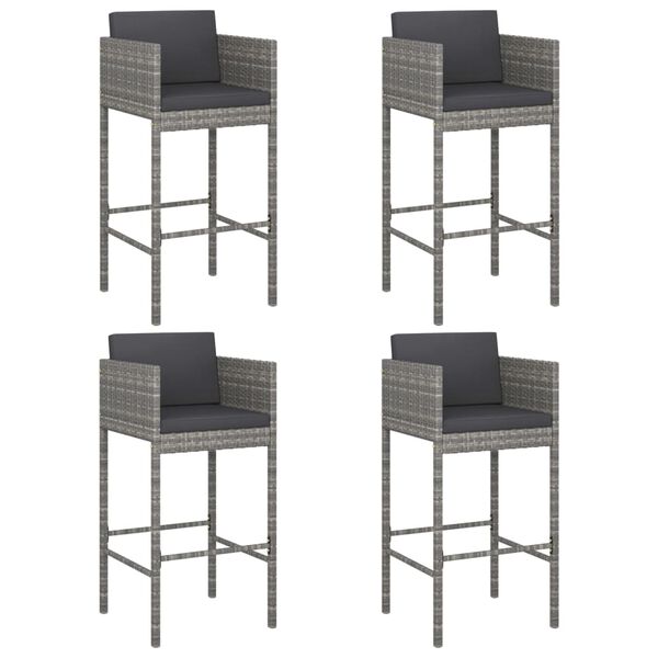 vidaXL Bar Stool Set of 4 Grey Poly rattan, powder-coated steel Standard