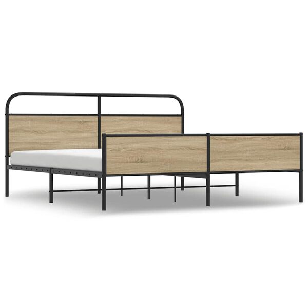 vidaXL Bed Frame Smoked Oak Steel Double Durable Bed Frame