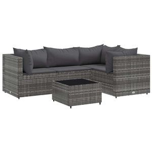 vidaXL Patio Lounge Set Grey PE rattan 5 Piece Set Adjustable Feet