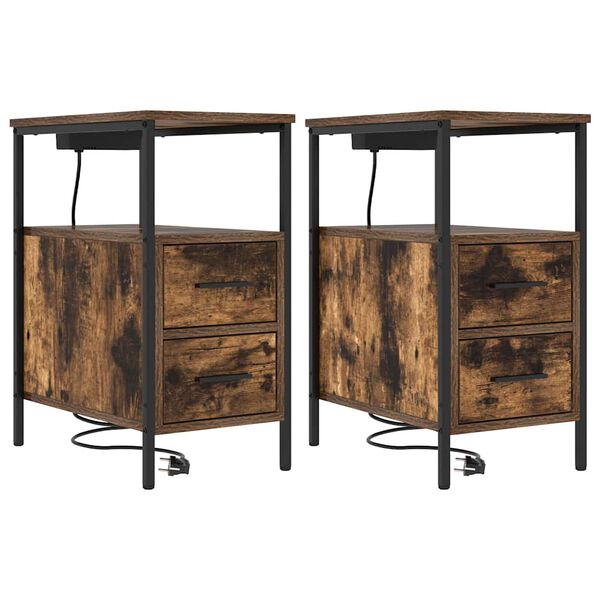 vidaXL Bedside Cabinet 2 pcs Smoked Oak 11.81 x 18.90 x 24.02 in
