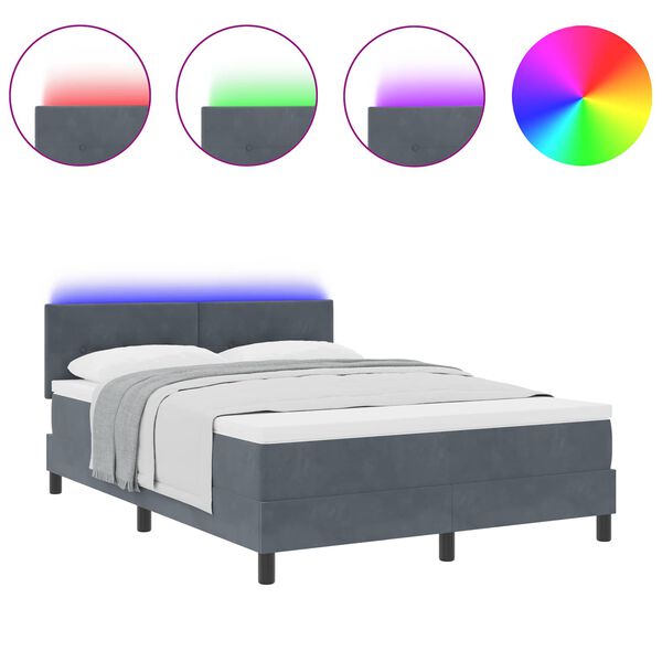 vidaXL LED Box Spring Bed Dark Grey 62.99 x 78.74 in Velvet