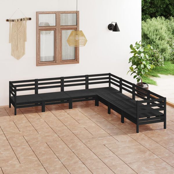vidaXL Garden Lounge Set Black Solid Pine Wood Medium Modular