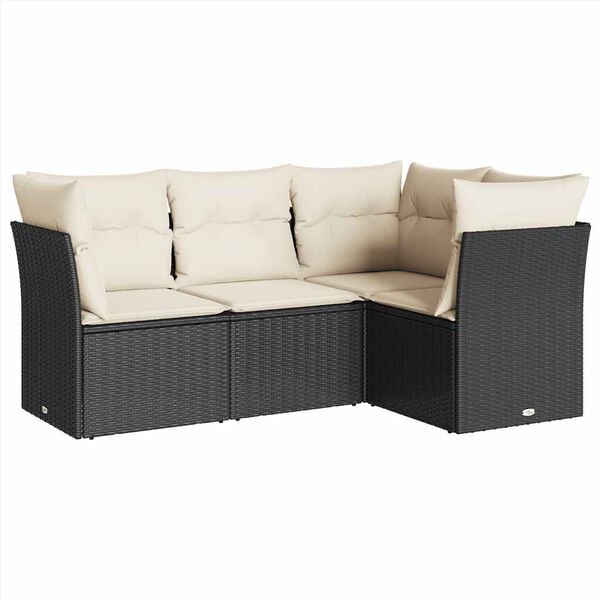 vidaXL Garden Sofa Set Black Poly Rattan Medium Modular