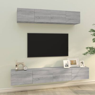 vidaXL 4 Piece TV Stand Set Gray Sonoma Engineered Wood