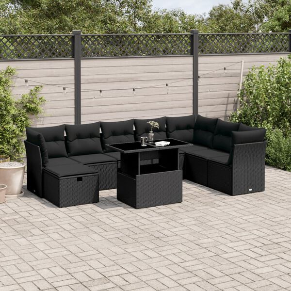 vidaXL Garden Sofa Set Black PE Rattan, Powder-Coated Steel, Polyester