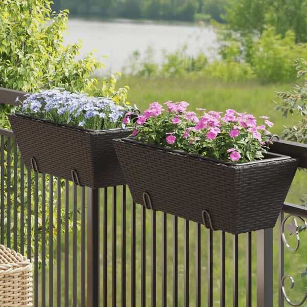 vidaXL Planter Black PE Rattan, Steel, Plastic Medium Decorative Inlays