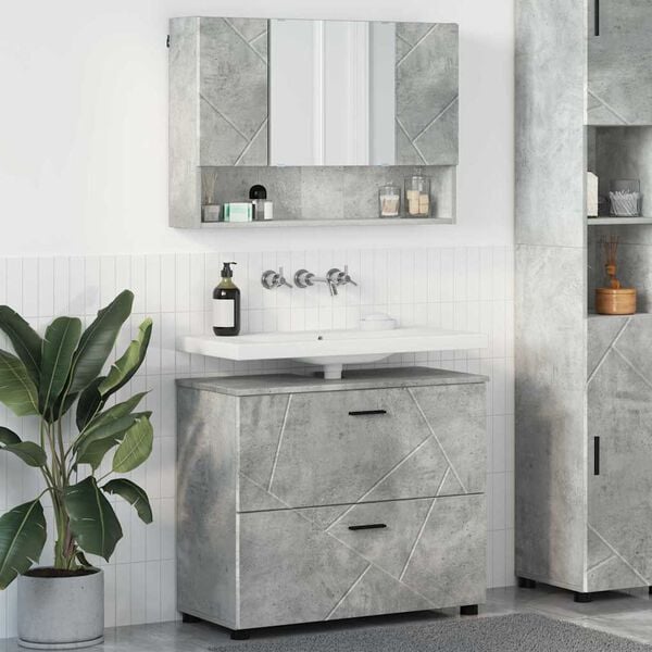 vidaXL Bathroom Furniture Set with Drawer 2 pcs Concrete Grey