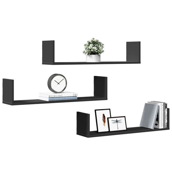 vidaXL Wall Shelf Black Engineered wood 31.5 x 7.1 x 7.1 in