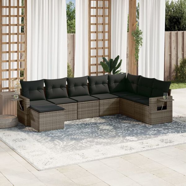 vidaXL Garden Sofa Set Grey PE rattan, polyester, steel Large