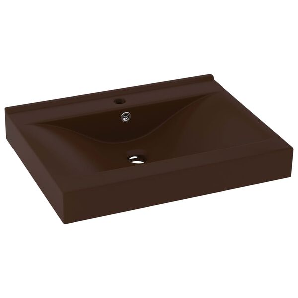 vidaXL Luxury Basin with Faucet Hole Matt Dark Brown 23.6x18.1" Ceramic