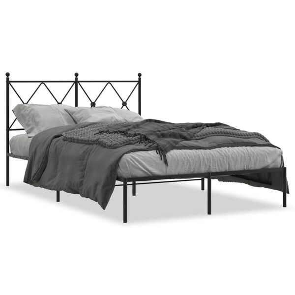 vidaXL Bed Frame Black Powder-Coated Steel 47.2x78.7 in Durable