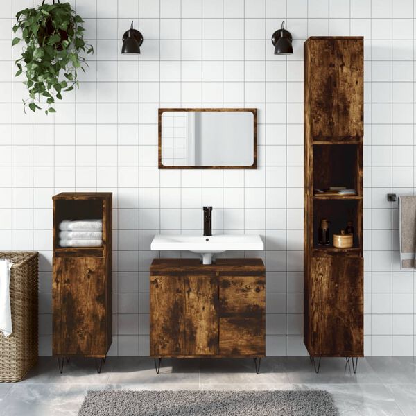 vidaXL Bathroom Cabinet Smoked Oak 11.8x11.8x74.8" Engineered Wood
