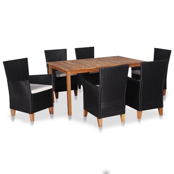 vidaXL Dining Set Black and Brown PE Rattan, Acacia Wood, Steel Medium