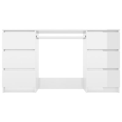 vidaXL Writing Desk High Gloss White 55.1"x19.7"x30.3" Chipboard