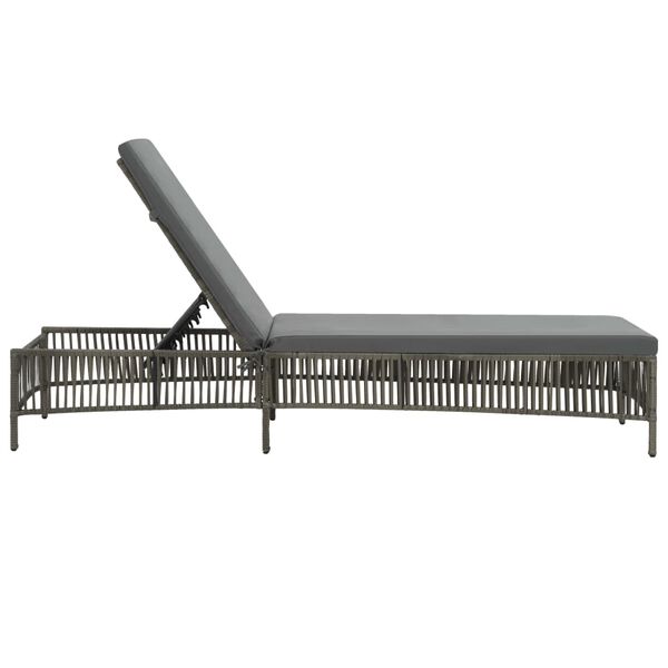 vidaXL Sunlounger Grey Poly Rattan, Powder-Coated Steel, Polyester Large