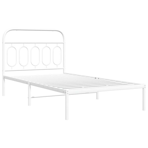 vidaXL Bed Frame White Steel Twin Bed Frame Rectangular Modern