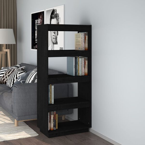 vidaXL Book Cabinet Black Solid Pinewood Medium Book Cabinet