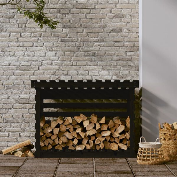 vidaXL Firewood Rack Black 42.5x28.7x31.1" Solid Wood Pine