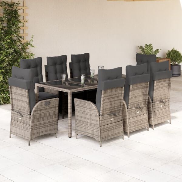 vidaXL Garden Dining Set Grey PE rattan Large Height-Adjustable