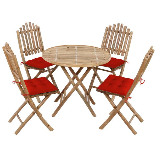 vidaXL Patio Dining Set Set of 4 Bamboo Bamboo, Polyester Medium