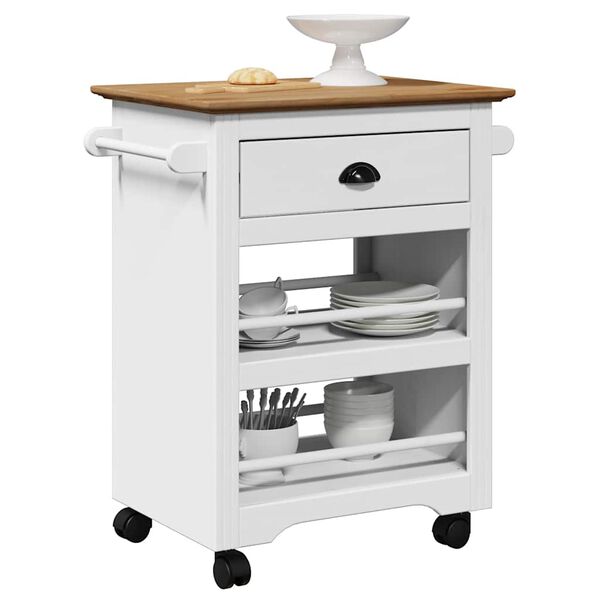 vidaXL Kitchen Trolley "BODO" White and Brown 26.6x17.7x31.5"