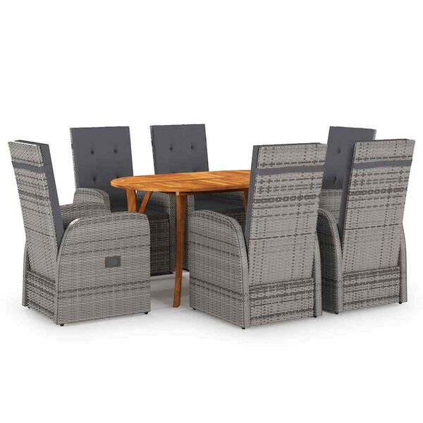 vidaXL Garden Dining Set with Cushion 7 pcs Grey Poly Rattan