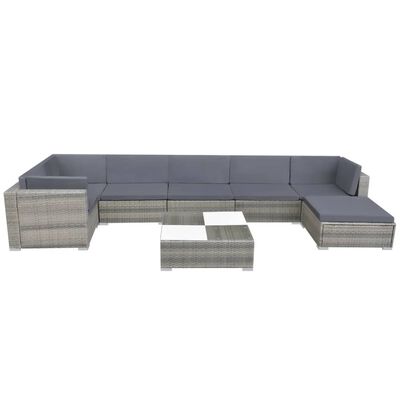 vidaXL 8 Piece Patio Lounge Set with Cushions Poly Rattan Gray