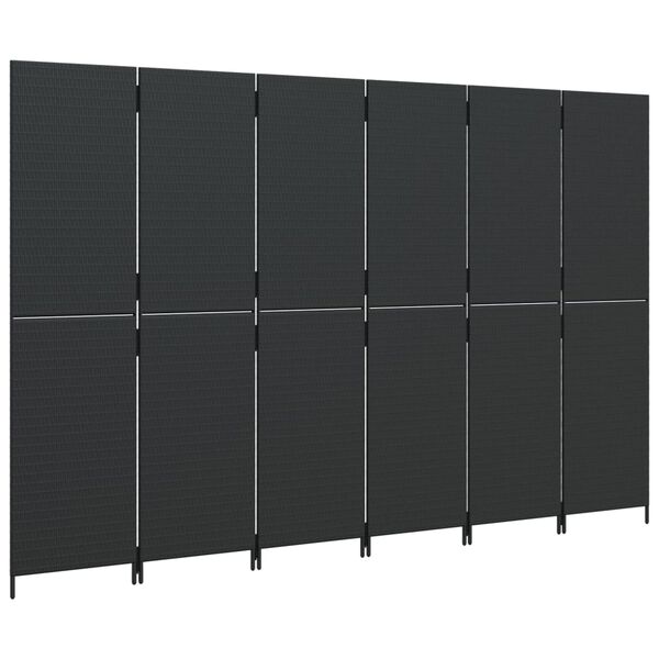vidaXL Room Divider 6 Panels Black Poly Rattan
