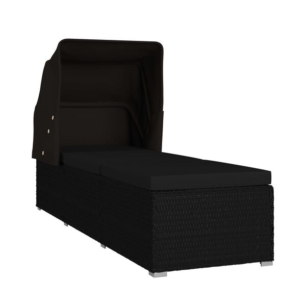 vidaXL Sun Lounger Black PE Rattan, Powder-Coated Steel, 100% Polyester