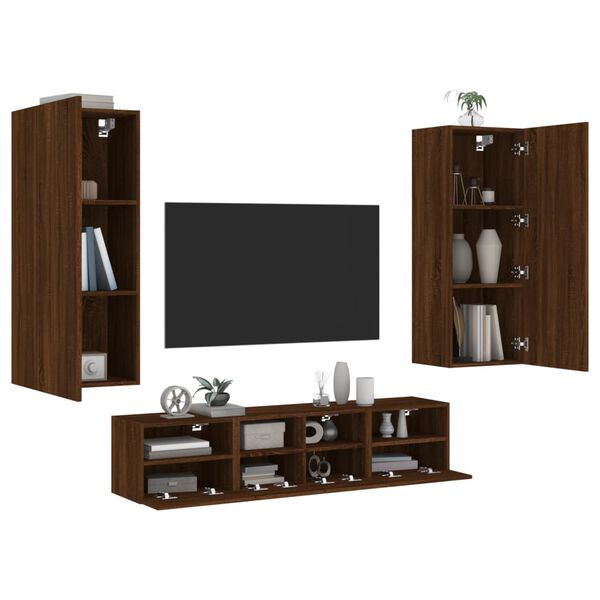 vidaXL TV Wall Unit Brown Oak Engineered Wood Large TV Wall Unit