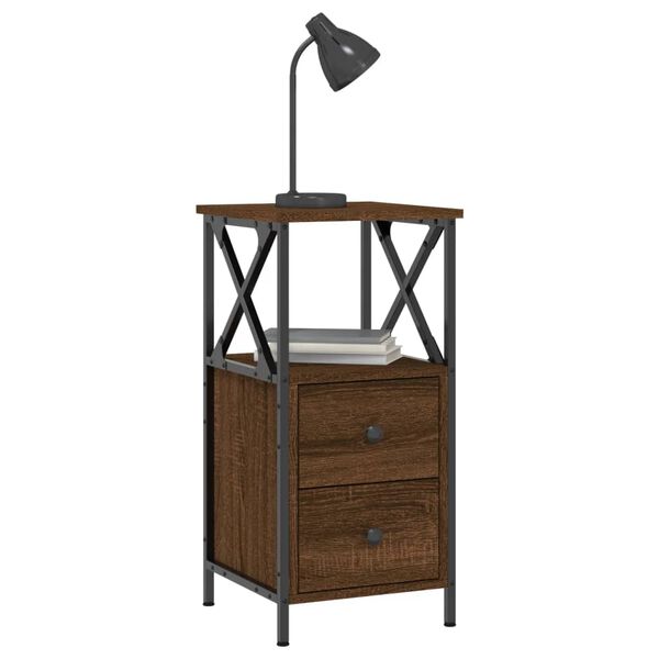 vidaXL Bedside Cabinet Set of 2 Brown oak Engineered wood, iron Compact