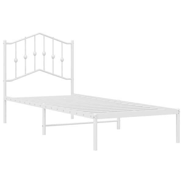 vidaXL Bed Frame White Powder-Coated Steel Twin Bed Frame Rectangular