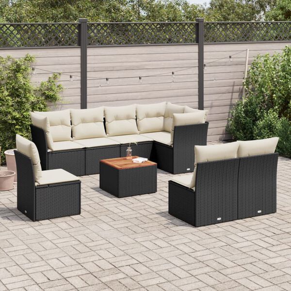 vidaXL Garden Sofa Set Black and Cream White
