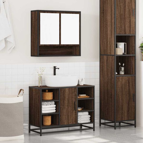 vidaXL Bathroom Furniture Set Brown Oak Engineered wood, metal, glass