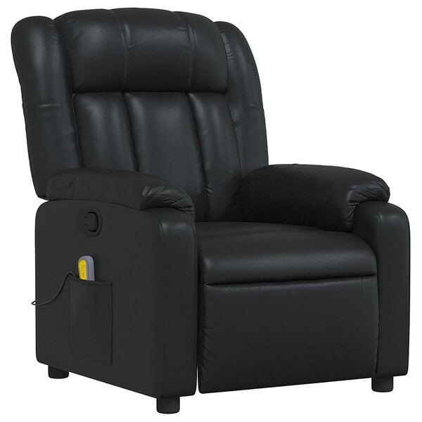 vidaXL Massage Recliner Chair Black Faux leather, metal, plywood Single