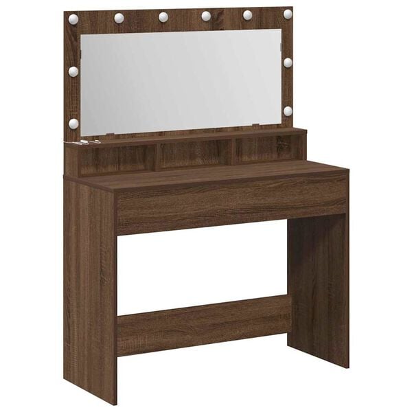 vidaXL Dressing Table with Shelf Brown Oak 39.37 x 16.14 x 53.15 in