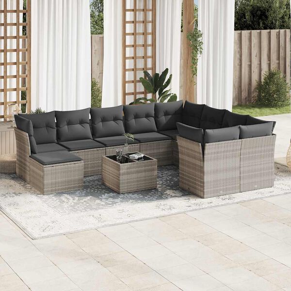 vidaXL Garden Sofa Set Light grey with dark grey cushions