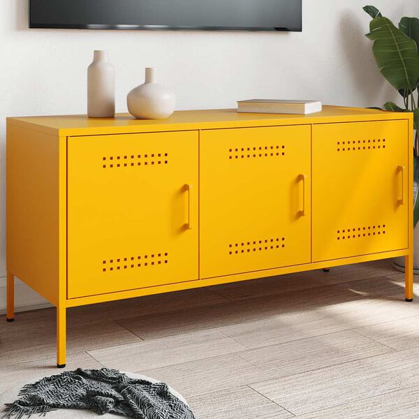 vidaXL TV Cabinet Mustard Yellow Steel Medium TV Cabinet Rectangular