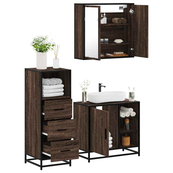 vidaXL Bathroom Furniture Set Brown Oak Engineered Wood Medium