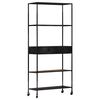 vidaXL Book Cabinet Black, Natural Wood Rough Mango Wood, Iron Large
