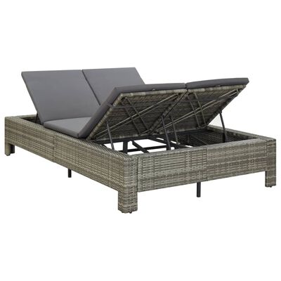 vidaXL 2-Person Sunbed with Cushion Gray Poly Rattan